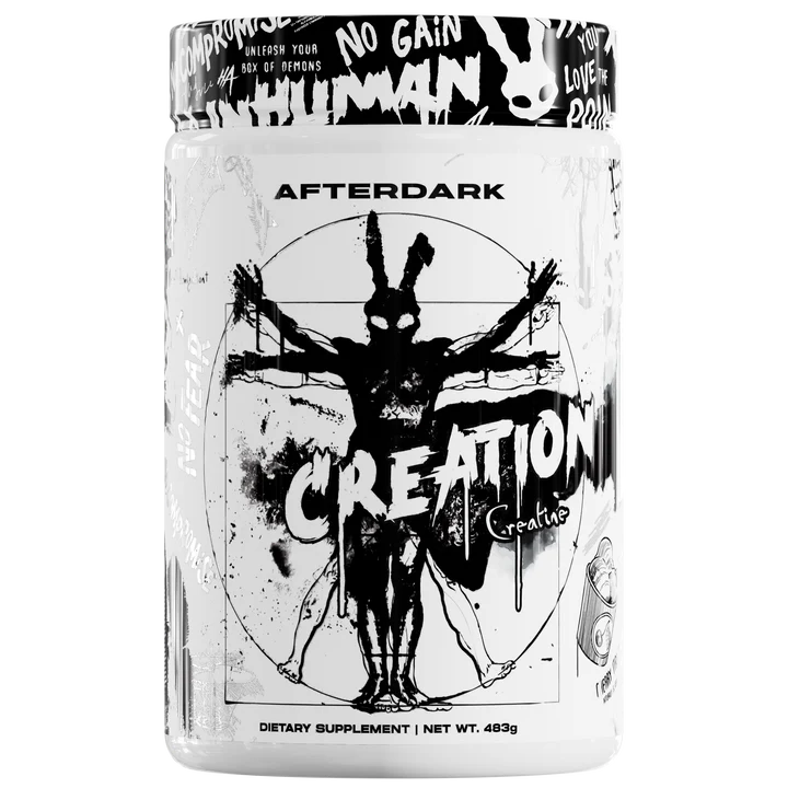 Supplement container with 'After Dark Creation' branding on a white background