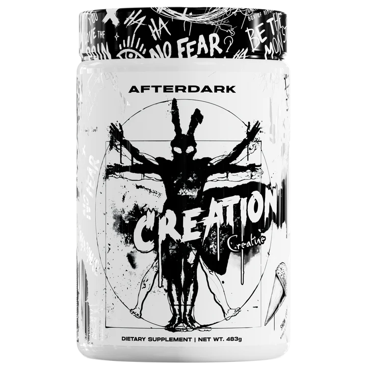Supplement container with 'After Dark Creation' branding on a white background