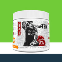 '5% Nutrition' supplement container labeled 'Crea-Ten' on a green background