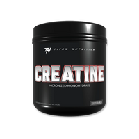 Black container of 'Titan Nutrition' Creatine powder on a white background