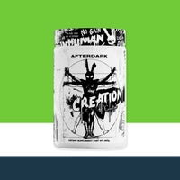 'After Dark' supplement container with artistic design on a green and white background