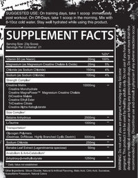 Supplement label with detailed ingredient list and usage instructions on a black background