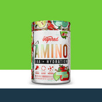 Supplement container labeled 'Inspired Amino' on a green and white background