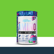 Supplement container labeled 'Inspired Amino' on a green background