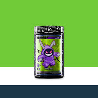Purple character on a green and black  'After Dark' supplement container with a green background